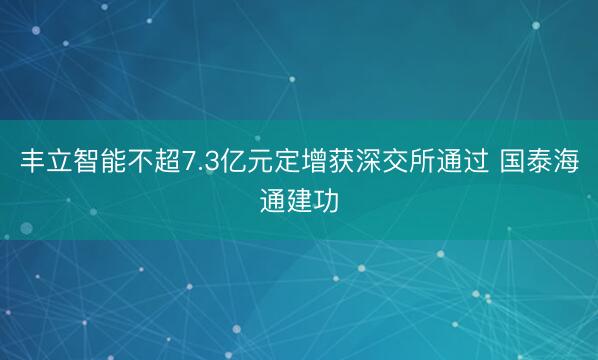 丰立智能不超7.3亿元定增获深交所通过 国泰海通建功
