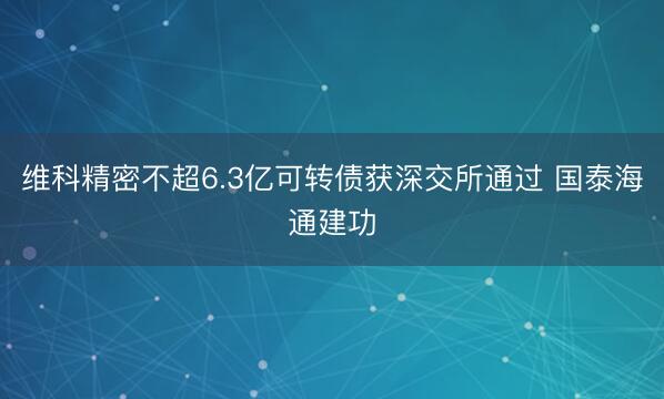 维科精密不超6.3亿可转债获深交所通过 国泰海通建功