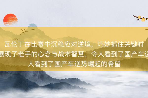 瓦伦丁在比赛中沉稳应对逆境，巧妙抓住关键时机实现逆转，展现了老手的心态与战术智慧，令人看到了国产车逆势崛起的希望