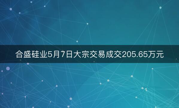 合盛硅业5月7日大宗交易成交205.65万元