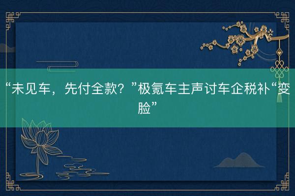 “未见车，先付全款？”极氪车主声讨车企税补“变脸”