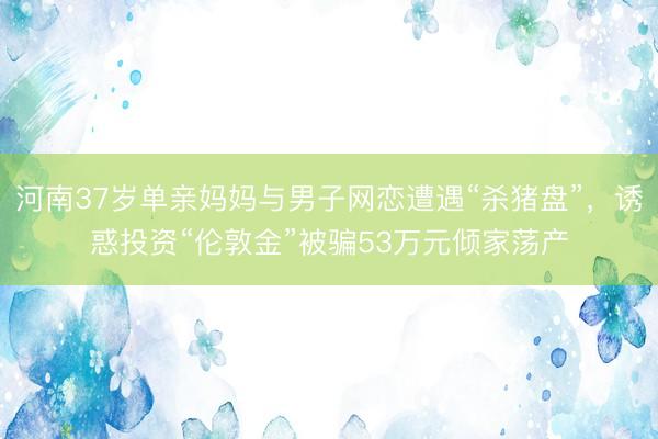 河南37岁单亲妈妈与男子网恋遭遇“杀猪盘”，诱惑投资“伦敦金”被骗53万元倾家荡产