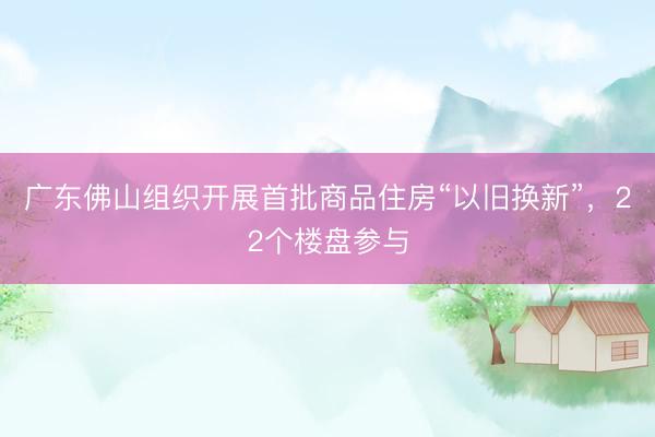 广东佛山组织开展首批商品住房“以旧换新”，22个楼盘参与