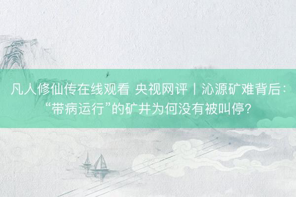 凡人修仙传在线观看 央视网评丨沁源矿难背后：“带病运行”的矿井为何没有被叫停？