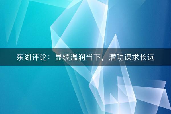 东湖评论：显绩温润当下，潜功谋求长远