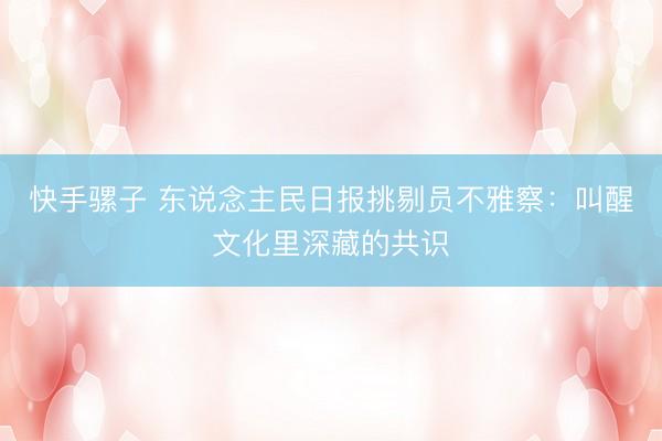 快手骡子 东说念主民日报挑剔员不雅察：叫醒文化里深藏的共识