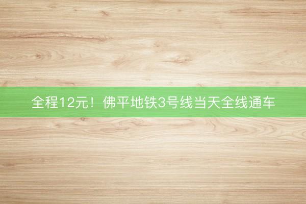 全程12元！佛平地铁3号线当天全线通车